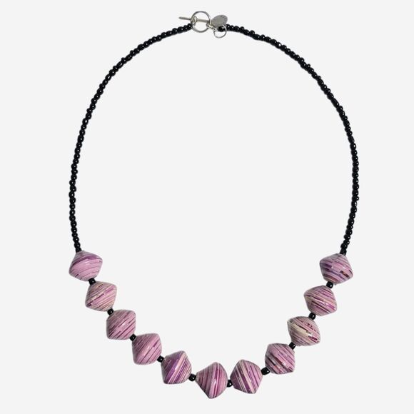Bead For Life Necklace Paper Glass Beaded Purple Black Handmade Artisan Uganda - Picture 5 of 8